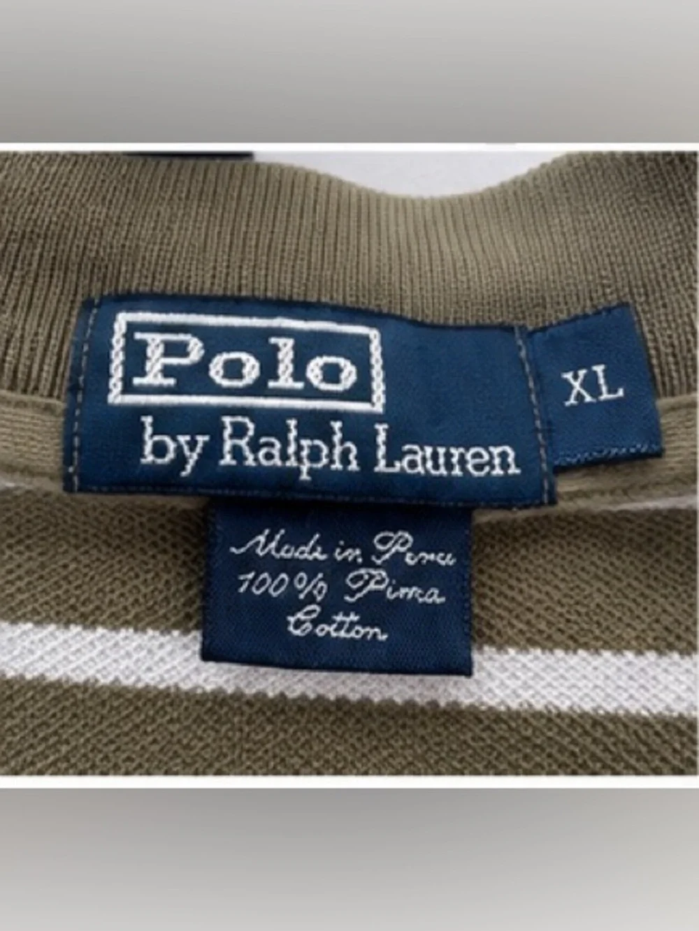 Polo by Ralph Lauren Men’s XL Pima Cotton Striped Polo Shirt Olive Green White